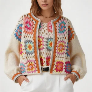 Cropped Vintage Hand Crochet Cardigan
