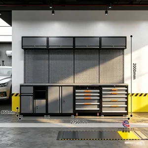 Integrated Metal Workbench Combo, Modular Tool Station with Drawer Cabinet & Wall Storage for Mechanic Shop