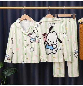 Spring and Autumn Girls' Pajama Cardigan Cartoon Western Style Long Sleeve Home Clothing Set