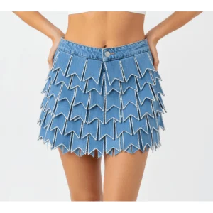 Wholesale Natural Waist Casual Tiered Denim Mini Skirts