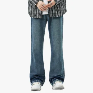 Calças largas de cintura alta estilo americano, jeans retro levemente flare para homens, calças de denim em branco para casais