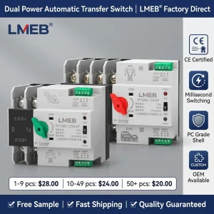 [CE Certified] 63A 100A Photovoltaic Dual Power Automatic Transfer Switch ATS Controller 380V Din Rail Mount Changeover Switch
