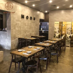 Luxury Modern Cafe Restaurant Wood Table Curved Leather Chairs Customized Commercial Furniture