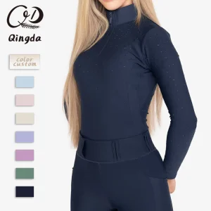 Long Sleeve Standing Collar Half Zip Sparkle Dot Slim Fit Equestrian Shirt Color Custom Breathable Stretchy