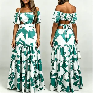 High-Quality XH-Fashion Tropical Print Two-Piece Dress Set