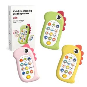 Capa de telefone móvel elétrica em silicone de dinossauro de cartoon bilíngue para crianças em chinês e inglês, brinquedo de celular para bebês