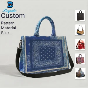 Custom Logo Woven Jacquard Tote Bag Luxury Paisley Pattern Cotton Fabric Travel Beach Handbag for Women Brand DIY