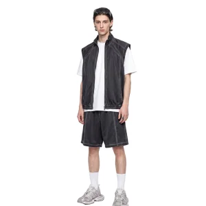 Colete Casual Vintage Solto com Zíper em Malha Respirável para Homens, Roupa Esportiva Desgastada