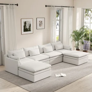 VOXHOME Modern Fabric Cloud Sofa Set