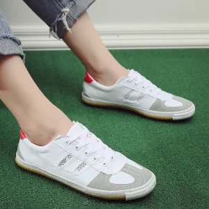 Breathable Canvas Mesh Sports Volleyball Training Shoes for Men &amp; Women Cow Tendon Sole Anti-Slip White