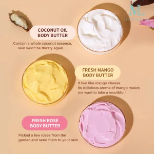 Wholesales Private Label Natural Rose Coconut Oil Body Whitening Butter Luxury Body Cream Lotion Shea Mango Butter