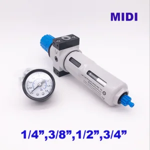 Filtro de Ar Pneumático Regulador de Pressão Tipo MIDI com Manômetro G1/8 G1/2 G1/4 G3/4 G3/8 G1