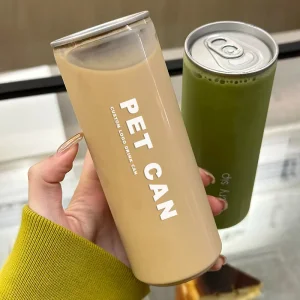 BSBH 330ml Custom Logo Coffee PET Can With Lid 500ml Bubble Tea Pet Plastic Cans