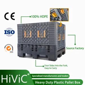 Agricultural Plastic Pallet Collapsible Rigid Bulk Durable Stackable Euro Foldable Stackable Storage Mesh Insulated Fish Sleeve Container Bin with Lid