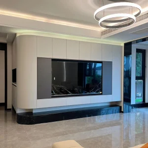 Mueble de televisión de diseño moderno, consola de medios, mueble para sala de estar, unidad de pared de madera con LED, mueble de televisión con chimenea, centro de entretenimiento