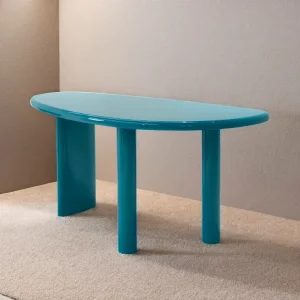 Vintage Inspired Curved Edge Teal Console Table with Storage Shelf for Entryway or Hallway Decor