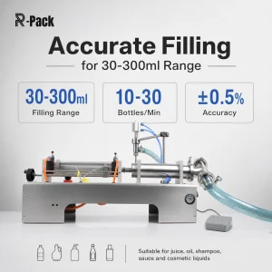 Single Head Piston Liquid Filling Machine 110V 220V 30-300ml &plusmn;0.5% Accuracy for Water Oil Juice Bottle DY-300