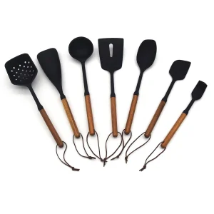 7pcs Heat-resistant Silicone Spatula, Kitchen Utensils With Wooden Handle, Spatula, Spoon, Cooking Tool