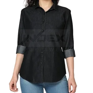 Custom USA Women's Jeans Shirt Oversized Denim Button Up Casual Fashion Wear Trendy Street Style Apparel