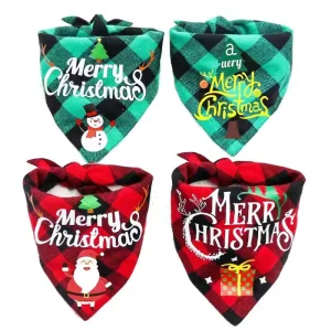 New Cotton Gingham Christmas Pet Triangular Scarf Drooling Towel Dog Scarf Cat Bib Collar Bibs