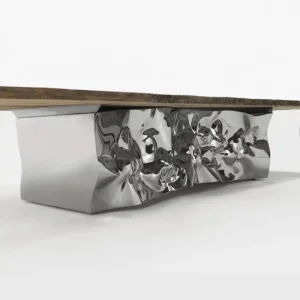 Modern FRP Dining Table with Wood Grain Top FRP Base for Luxury Living Room High End Restaurant Modern Home