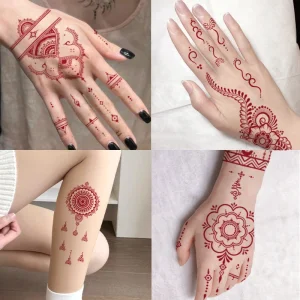 Customised Organic Sexy Fake Water Proof Brown Red Maroon Mehndi Indian Henna Tattoo Sticker for Hands Feet