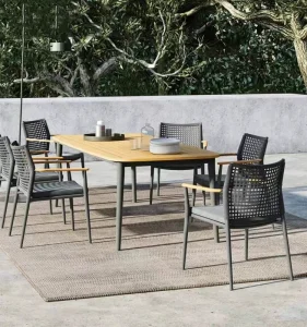 High-End Villa Patio Patio Teak Long Dining Table Outdoor Furniture Garden Casual Solid Wood Table and Chair Set