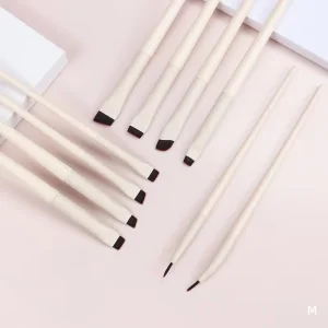 Custom Logo Ultra-Fine Flat Head Angled Eyebrow Brush 10 Piece Synthetic Hair Plastic Handle Portable Eye Makeup Eyeliner Brush