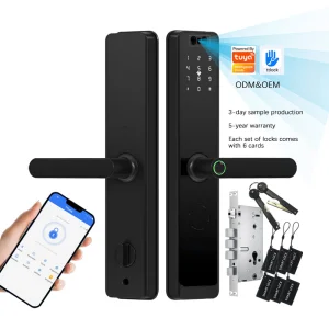 Black TTLock Smart Cylinder Lock with Wi-Fi &amp; Tuya App Cloud 3D Face Recognition Fingerprint Waterproof Front Door Home Security