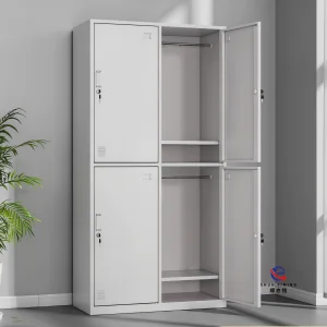 Steel Locker with Sloping Top Design, Hygienic Metal Wardrobe to Prevent Dust Accumulation in Hospitals