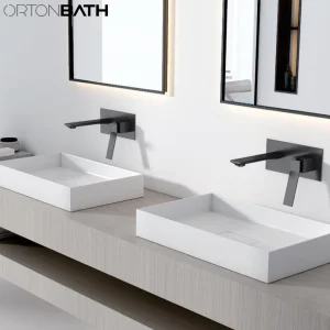 Ortonbath Bathroom Black Golden Brass Wall Mounted Single Lever Cold and Hot Sink Faucet Basin Mixer Water Tap