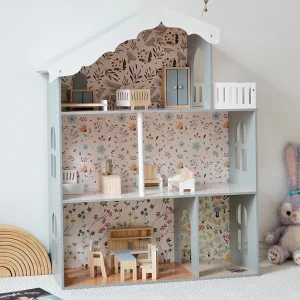 Children's Wooden Nordic-style Realistic Lighting Three-story Villa Pretend-play Princess Dollhouse Set of Toys