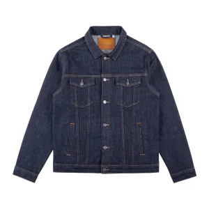 Customized Heavyweight logo Men's Trimmed Denim Jacket, High-quality Raw Materials, Long Clothing, OEM Service