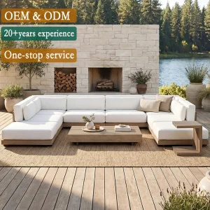 OEM ODM UV-Resistant All-Weather Luxury Garden Set with Table Modular L-Shape Sectional Modern Sectional Teak Outdoor Sofa Set