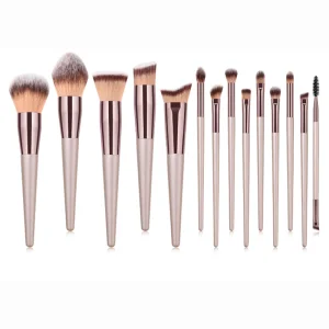 Ins Popular 14 in 1 Champagne Brushes Set Cosmetic Make up Brushes for Professional Artist Brown Bristles Brush Makeup