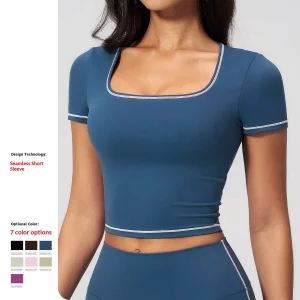 Ropa deportiva mujer gimnasio yoga camiseta de manga corta ajustada a la cintura expuesta ropa femenina de secado rápido para correr fitness top de yoga