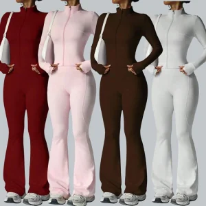 Direct From Factory Zipper Long Sleeve Push up Leggings Yoga Sets Gym Fitness Nude Sets Activewear Running Clothes Sportswear