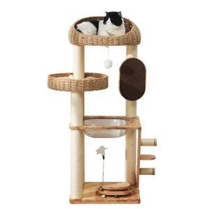 Solid Wood Climbing Frame Cat Nest Tree Integrated Japanese Sisal Column Capsule Large Cat Rack High-rise Eco-Friendly Carton