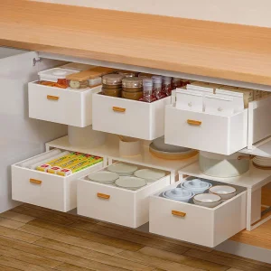 Seasoning &amp; Dish Storage Box with Slide Rail for Kitchen Drawer