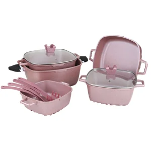 2022 High Quality Professional Non Stick Pink Cookware Sets Granite Aluminum
