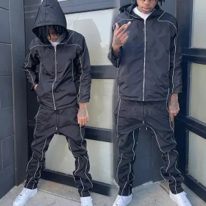 YSJY OEM Custom Two Piece Sets Nylon Pants Baggy Jogger Track Suit