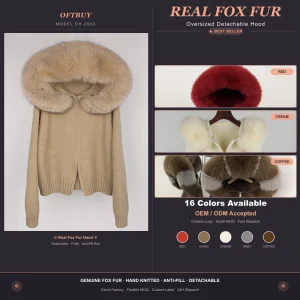 OFTBUY Fox Fur Collar Knitted Cardigan