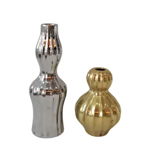jiashun Luxury Titanium-Plated Vertical Striped Gourd-Shaped Ceramic Vase Set Suppliers, Company