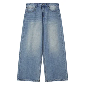Wholesales Fashion Design Cropped Blue Wide-Leg 90%Cotton 5%Polyester 5%Viscose Fibre Jeans Men Washed High Quality Good Selling All Season Jeans