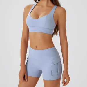 Women's Sports Bra Cargo Shorts Set