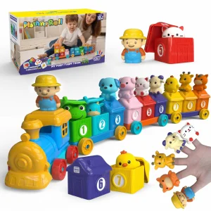 Toddler Early Learning Montessori Toys Farm Animals Train 10 Finger Puppets Sorting Counting Matching Toys