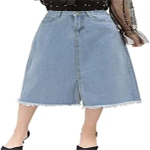 Saia midi de jeans feminina com fenda frontal