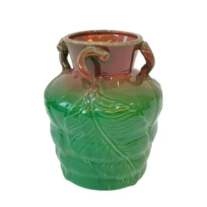 Discount Dual - Handle Leaf - Embossed Gradient Green & Brown Ceramic Vase Factory, Exporter