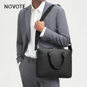 NOVOTE Custom Leather Waterproof Messenger Laptop Briefcase Pebble Pattern 15.5 Inch Portable Shoulder Strap Office Bag