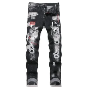 Dsq Brand Custom Denim Casual Stylish Jeans for Men High Waist Skinny Jeans Ripped Hole Blue Baggy Fashion Jeans Pants